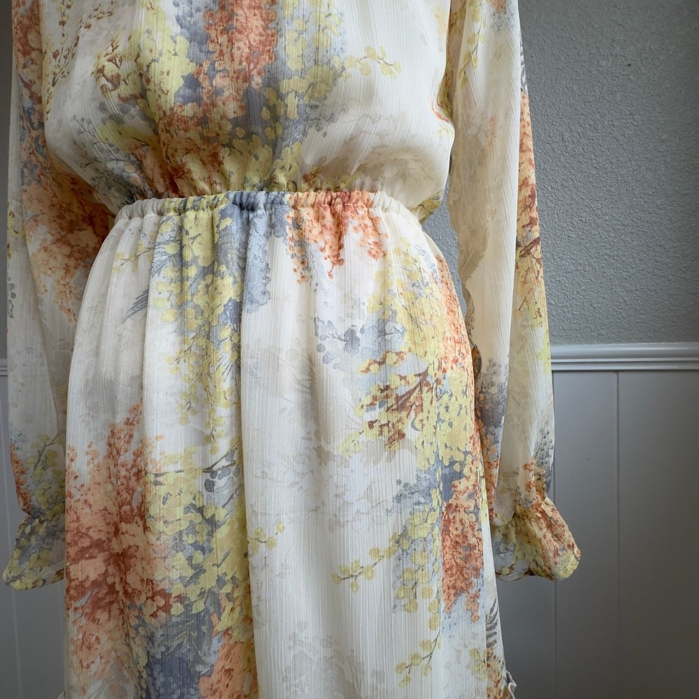 Romantic Feminine Boho INDIGO ROSE Floral Dress Size M Ruffle Cottage Flowy Knee - Picture 16 of 16